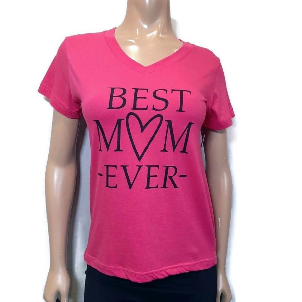 Best Mom Ever Vneck Tshirt Pink Mothers Day Womens Size Medium Top